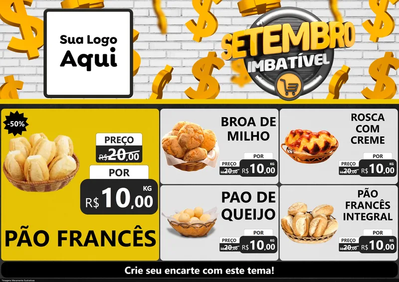 Modelo de Encarte para Encarte A4 Horizontal com o tema Setembro Imbatível para Padaria