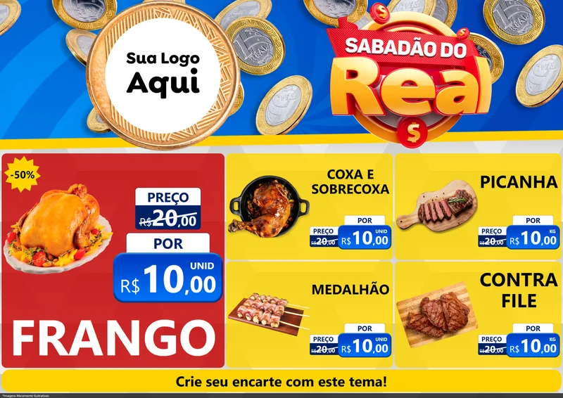 Modelo de Encarte para Encarte A4 Horizontal com o tema Sabadão do Real para Assados
