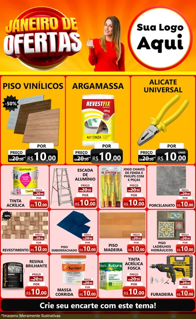 Modelo de Encarte para Encarte Grande com o tema Janeiro de Ofertas para Material para Construção
