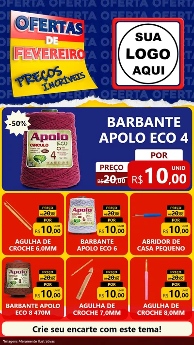 Modelo de Rede Social para Stories com o tema Ofertas de Fevereiro - Preços Incríveis para Armarinho e Aviamentos