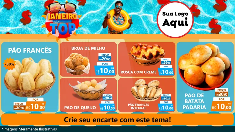 Modelo de TV para TV Horizontal com o tema Janeiro Top para Padaria