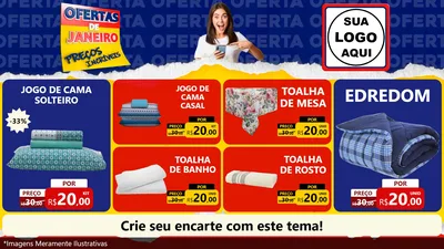 Modelo de TV para TV Horizontal com o tema Ofertas de Janeiro - Preços Incríveis para Cama, Mesa e Banho