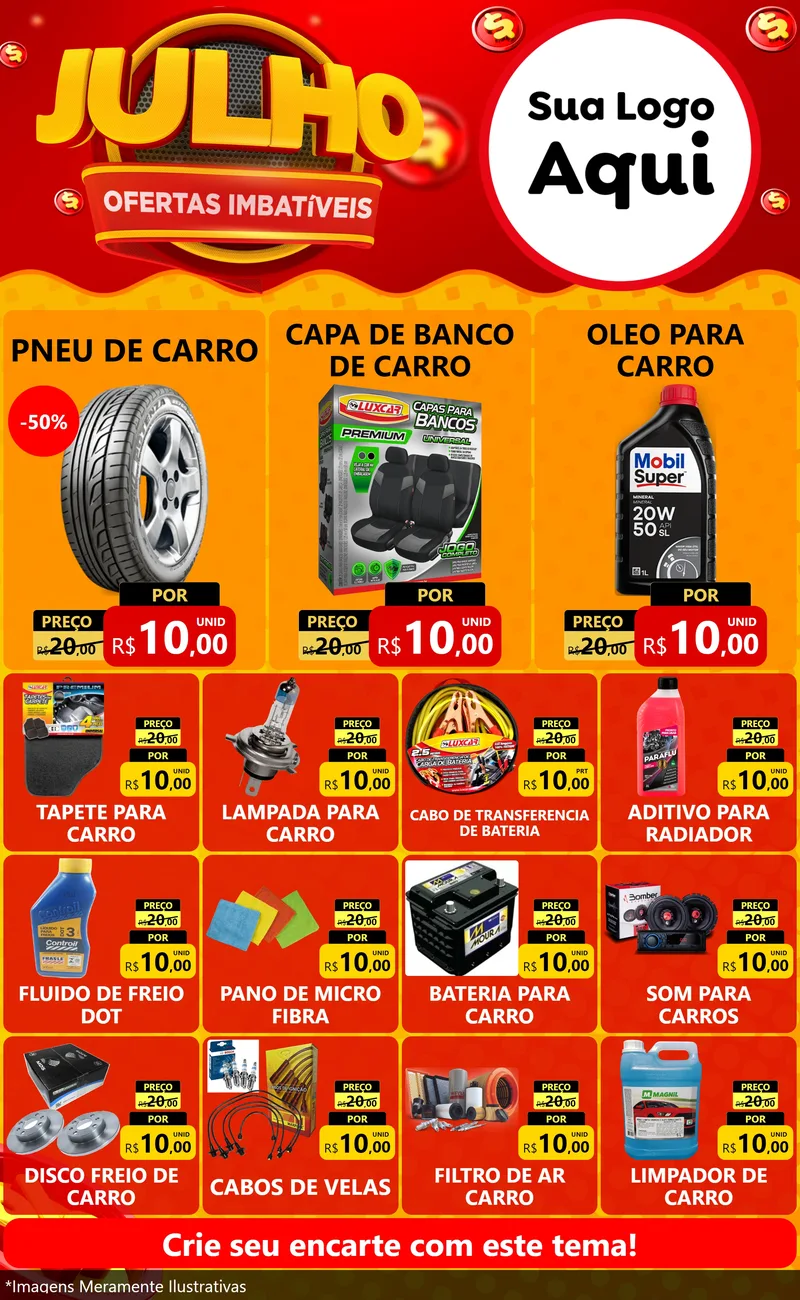Modelo de Encarte para Encarte Grande com o tema Julho Ofertas Imbatíveis para Auto peças