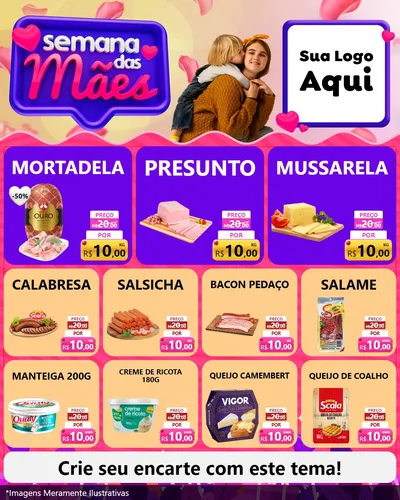 Modelo de Rede Social para Feed Instagram com o tema Semana das Mães para Frios e Laticínios