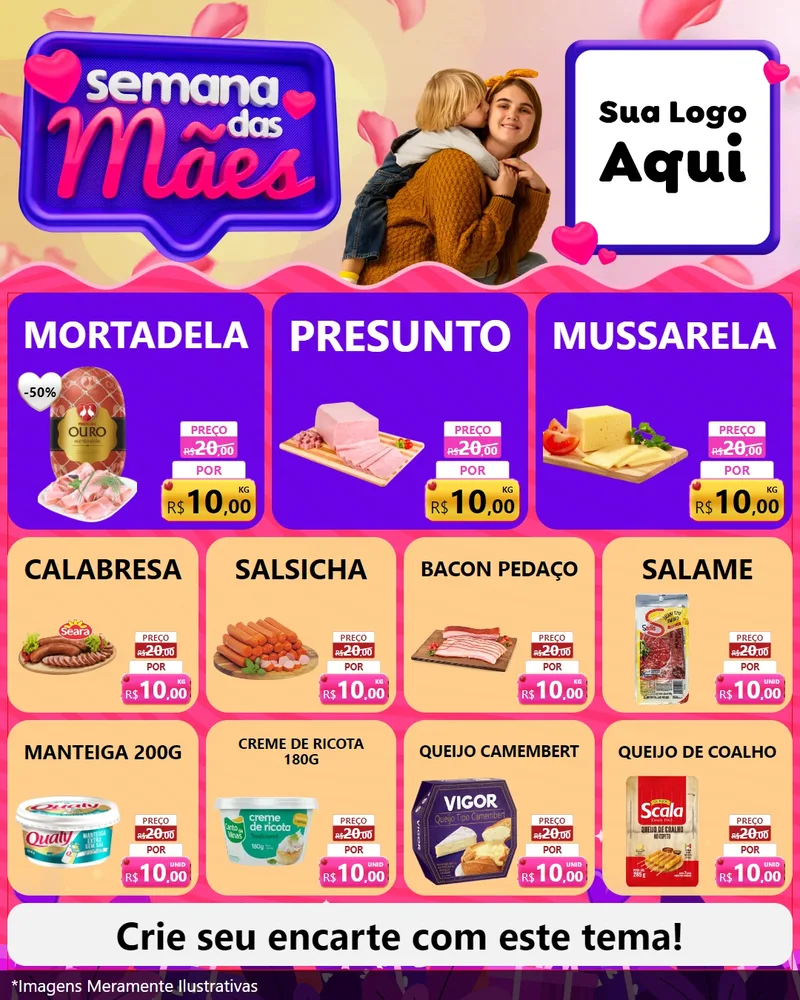 Modelo de Rede Social para Feed Instagram com o tema Semana das Mães para Frios e Laticínios