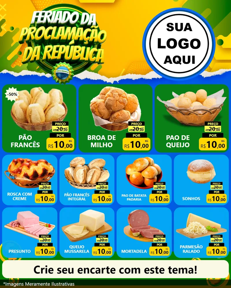 Modelo de Rede Social para Feed Instagram com o tema Feriado da Proclamação da República para Padaria