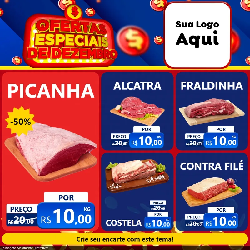 Modelo de Rede Social para Feed Facebook com o tema Ofertas Especiais de Dezembro para Açougue