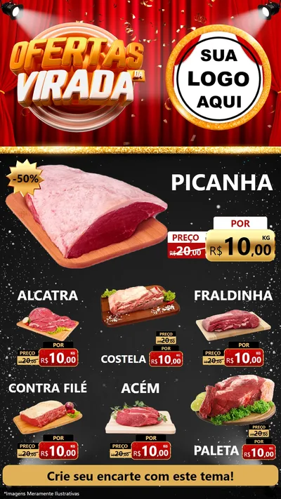 Modelo de Rede Social para Stories com o tema Ofertas da Virada para Açougue
