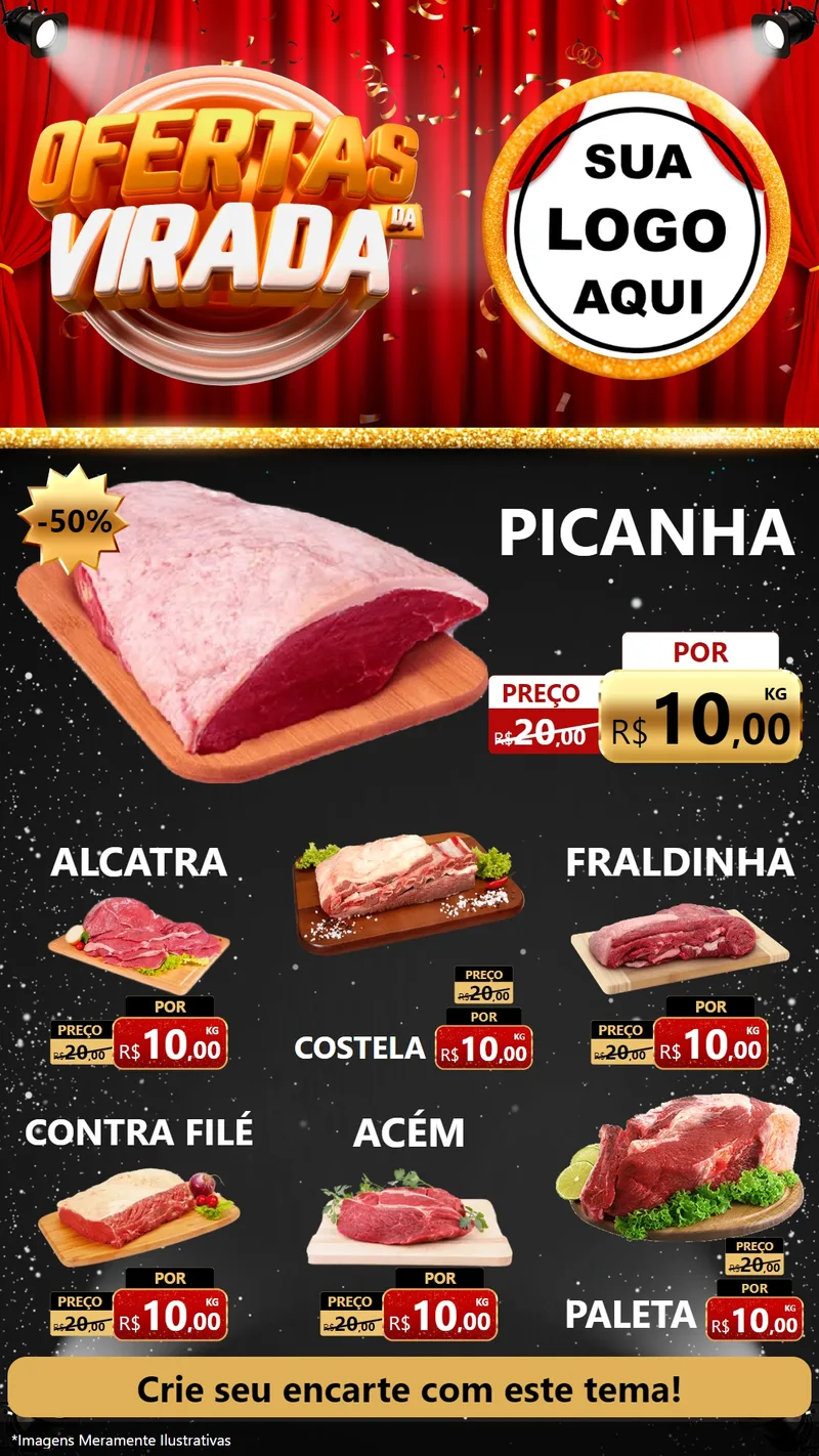 Modelo de Rede Social para Stories com o tema Ofertas da Virada para Açougue