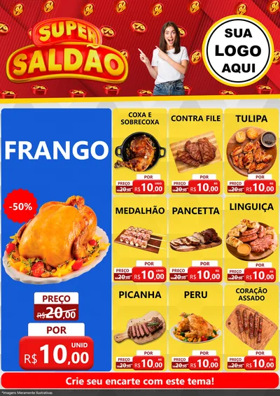 Modelo de Encarte para Encarte A4 Vertical com o tema Super Saldão para Assados