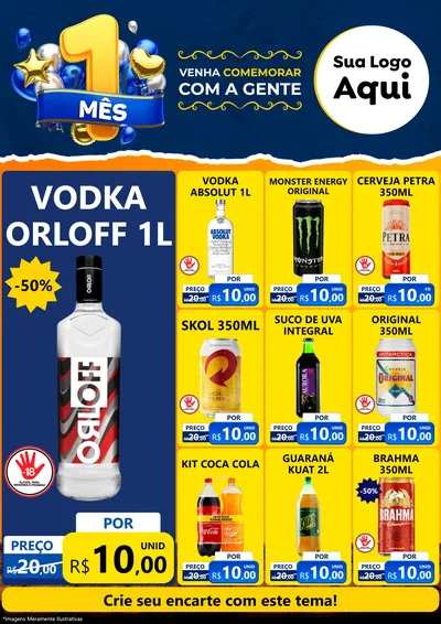 Modelo de Encarte para Encarte A4 Vertical com o tema Um Mês de Aniversário para Distribuidora de bebidas