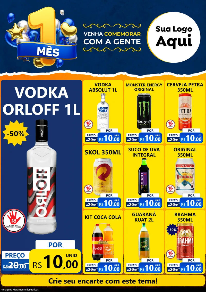 Modelo de Encarte para Encarte A4 Vertical com o tema Um Mês de Aniversário para Distribuidora de bebidas