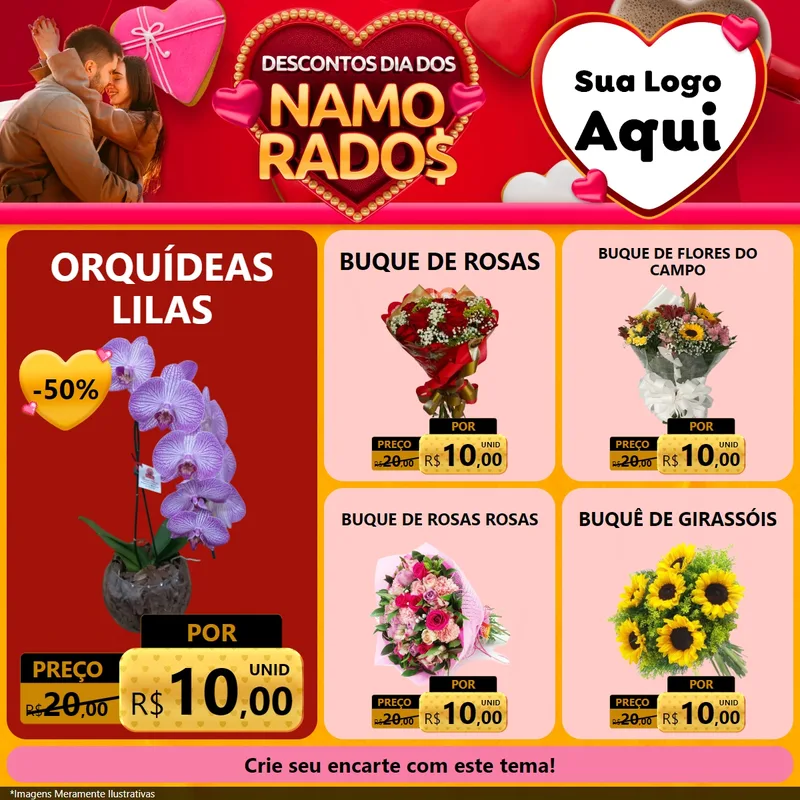 Modelo de Rede Social para Feed Facebook com o tema Descontos Dia dos Namorados para Floricultura e jardim