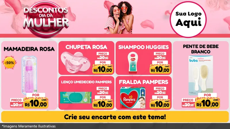 Modelo de TV para TV Horizontal com o tema Descontos Dia da Mulher para Bebês
