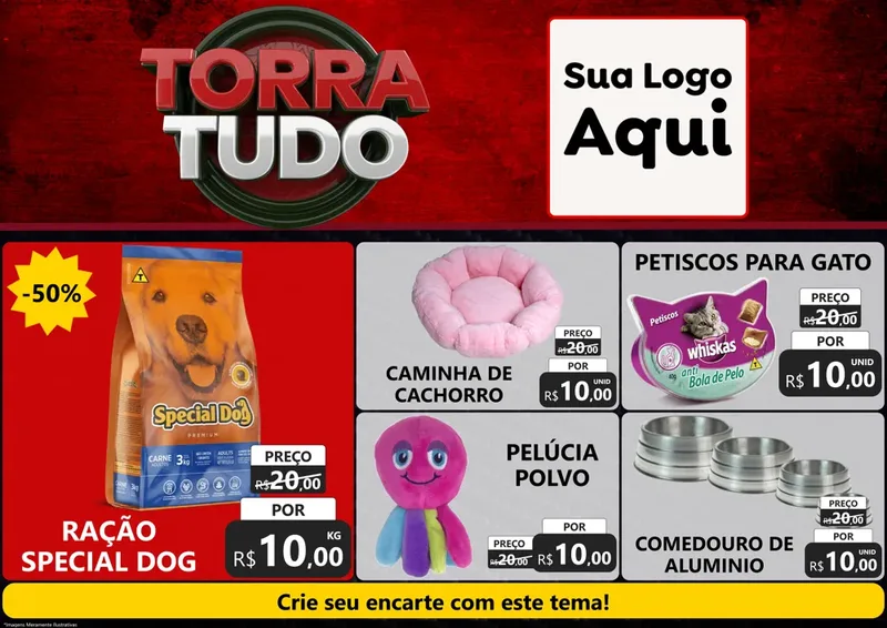 Modelo de Encarte para Encarte A4 Horizontal com o tema Torra Tudo para Pet Shop