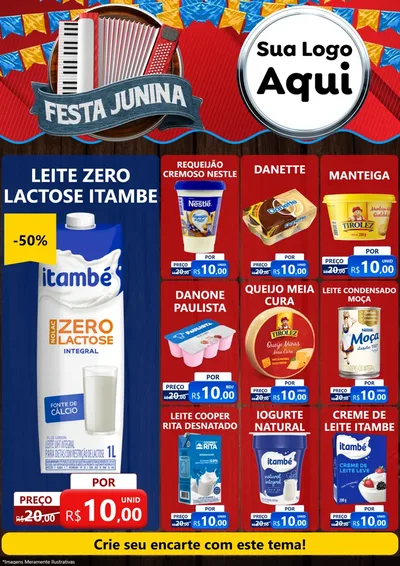 Modelo de Encarte para Encarte A4 Vertical com o tema Festa Junina para Frios e Laticínios
