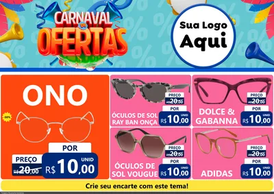 Modelo de Encarte para Encarte A4 Horizontal com o tema Carnaval de Ofertas para Óticas