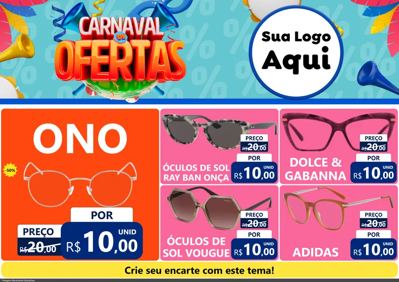 Modelo de Encarte para Encarte A4 Horizontal com o tema Carnaval de Ofertas para Óticas