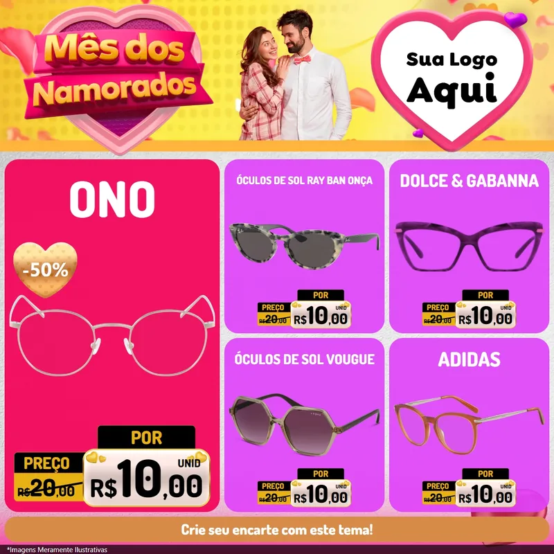 Modelo de Rede Social para Feed Facebook com o tema Mês dos Namorados para Óticas