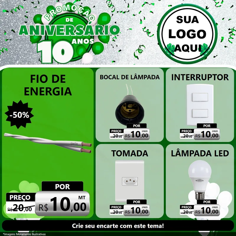 Modelo de Rede Social para Feed Facebook com o tema Promoção de Aniversário - 10 Anos para Materiais Elétricos