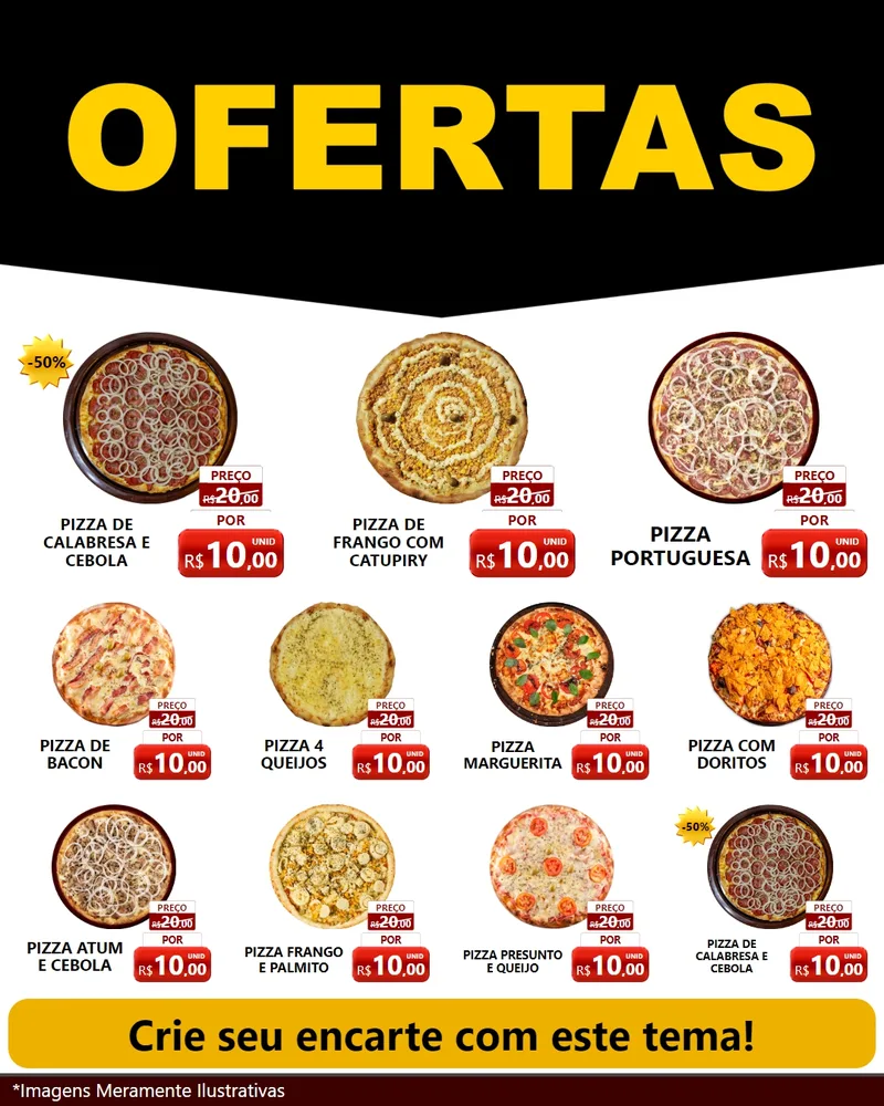 Modelo de Rede Social para Feed Instagram com o tema Ofertas Preto e Vermelho Cartaz para Pizzaria
