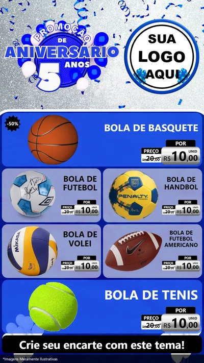 Modelo de TV para TV Vertical com o tema Promoção de Aniversário - 5 Anos para Artigos Esportivos