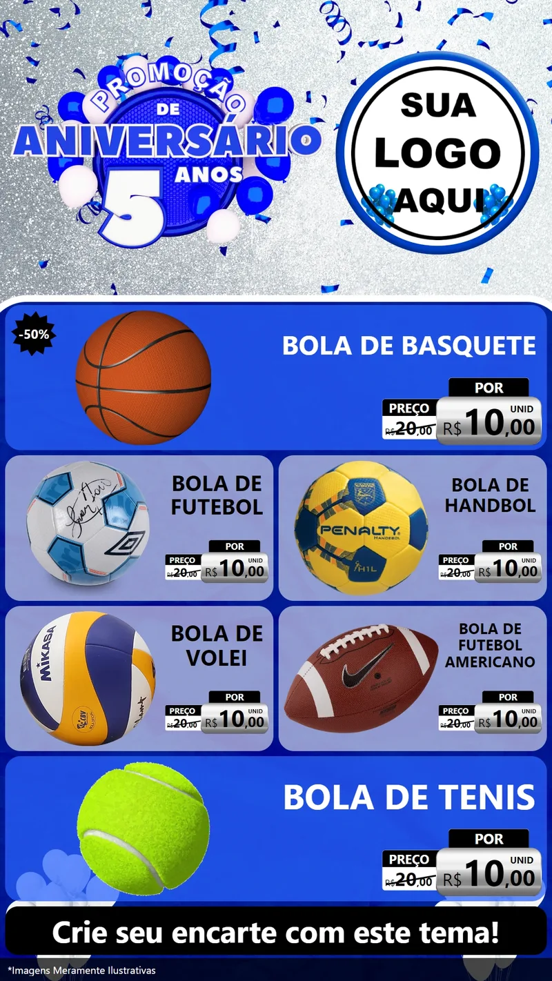 Modelo de TV para TV Vertical com o tema Promoção de Aniversário - 5 Anos para Artigos Esportivos