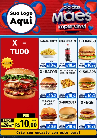 Modelo de Encarte para Encarte A4 Vertical com o tema Dia Das Mães Imperdível para Hamburgueria