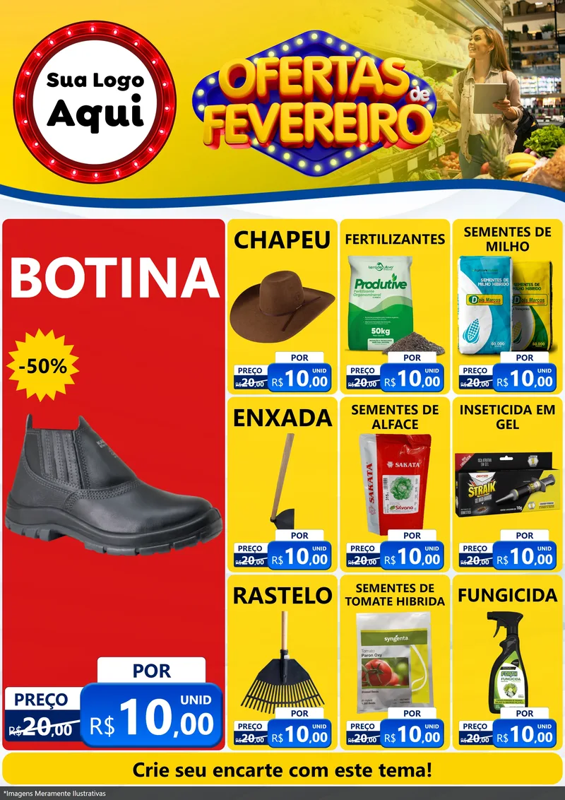Modelo de Encarte para Encarte A4 Vertical com o tema Ofertas de Fevereiro para Agropecuária