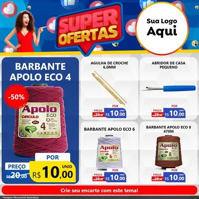 Modelo de Rede Social para Feed Facebook com o tema Super Ofertas para Armarinho e Aviamentos