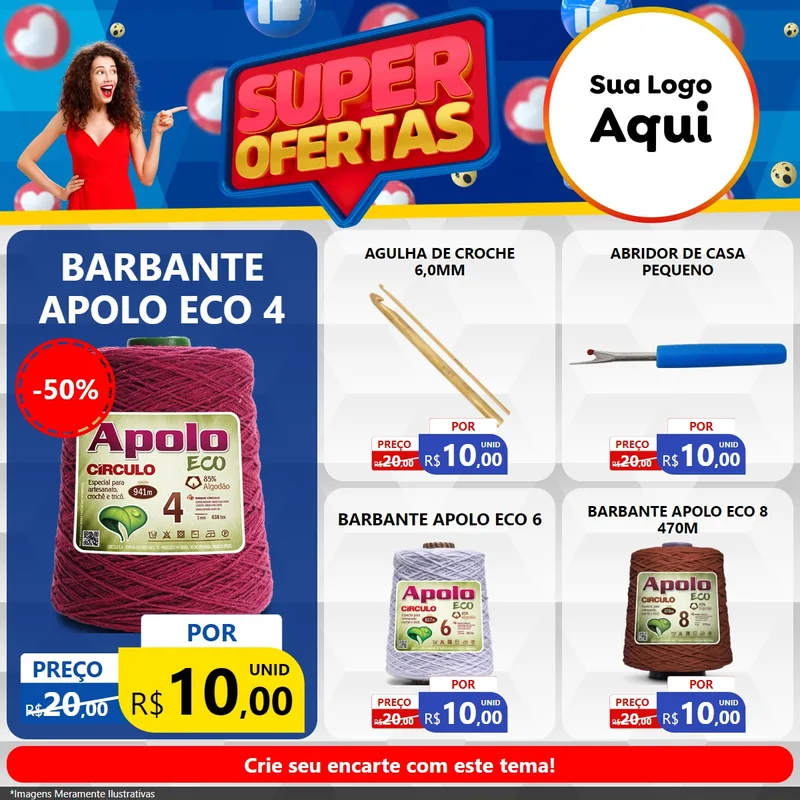 Modelo de Rede Social para Feed Facebook com o tema Super Ofertas para Armarinho e Aviamentos
