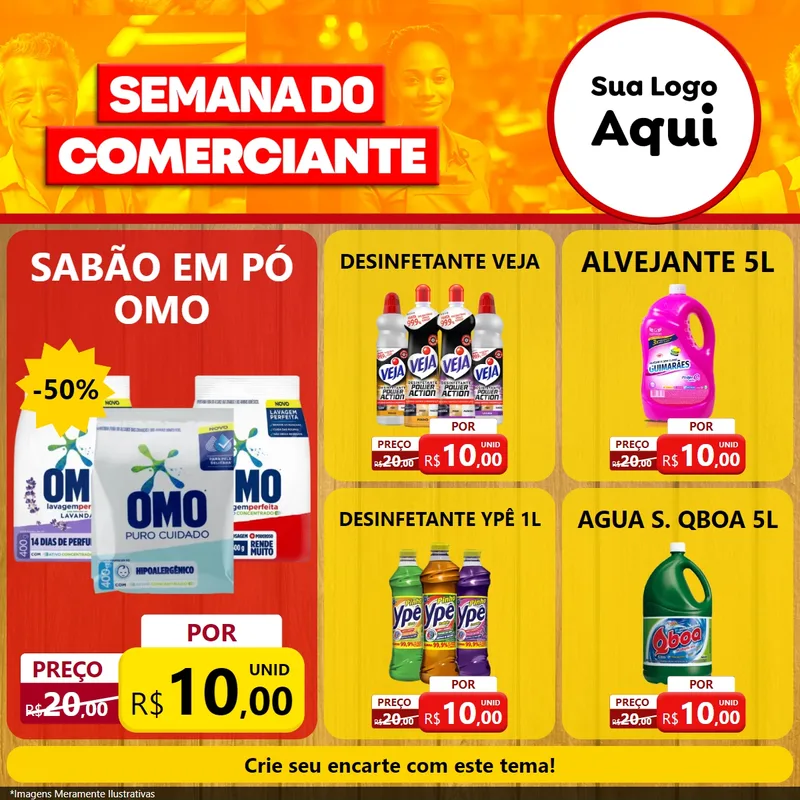 Modelo de Rede Social para Feed Facebook com o tema Semana do Comerciante para Produtos de Limpeza