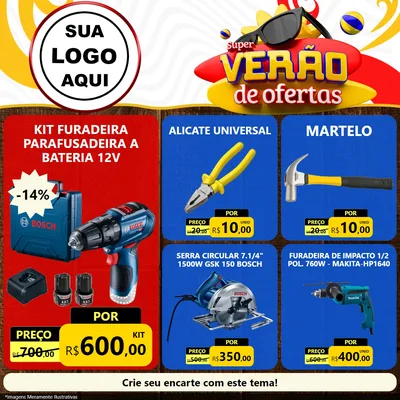 Modelo de Rede Social para Feed Facebook com o tema Super Verão de Ofertas para Maquinas e Ferramentas