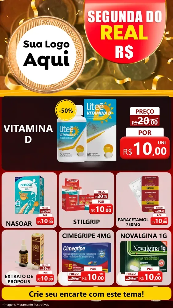 Modelo de Rede Social para Stories com o tema Segunda do Real para Farmácia
