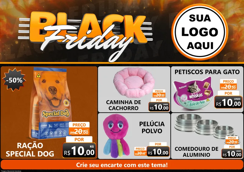 Modelo de Encarte para Encarte A4 Horizontal com o tema Black Friday para Pet Shop