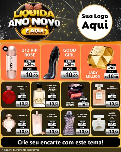 Modelo de Rede Social para Feed Instagram com o tema Liquida Ano Novo É Aqui! para Perfumes