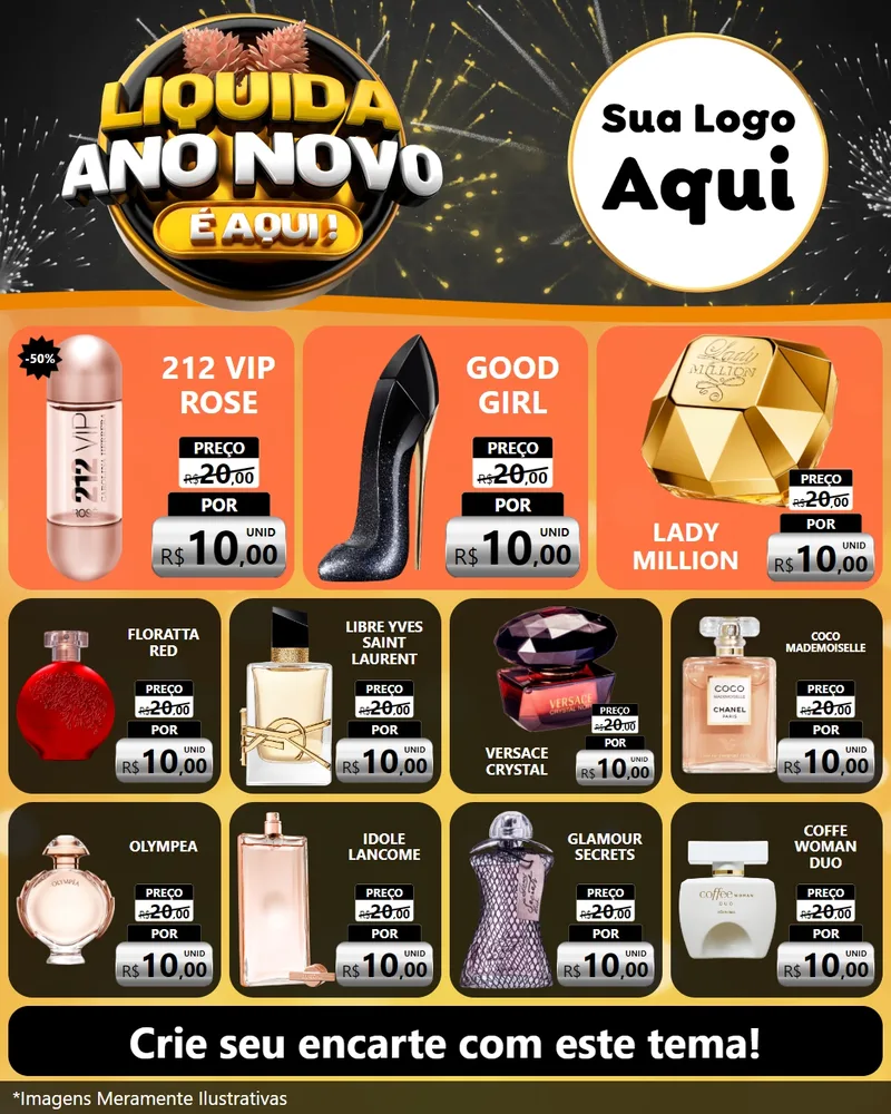 Modelo de Rede Social para Feed Instagram com o tema Liquida Ano Novo É Aqui! para Perfumes
