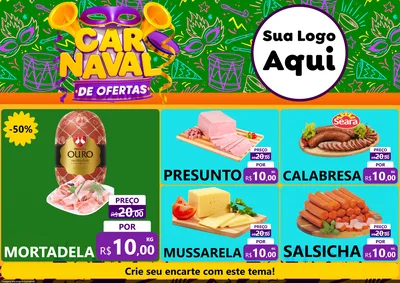 Modelo de Encarte para Encarte A4 Horizontal com o tema Carnaval de Ofertas para Frios e Laticínios