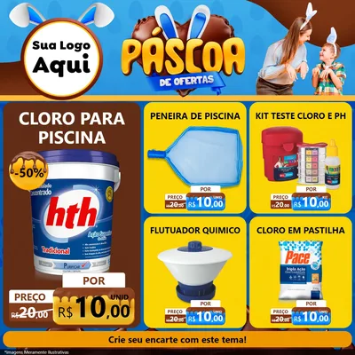 Modelo de Rede Social para Feed Facebook com o tema Páscoa de Ofertas para Produtos para Piscina