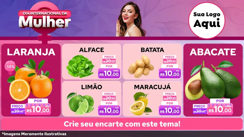 Modelo de TV para TV Horizontal com o tema Dia Internacional da Mulher para Hortifrúti