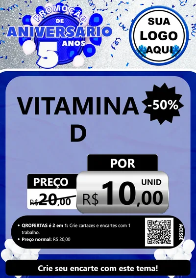 Modelo de Cartaz para Cartaz A4 Vertical com o tema Promoção de Aniversário - 5 Anos para Farmácia