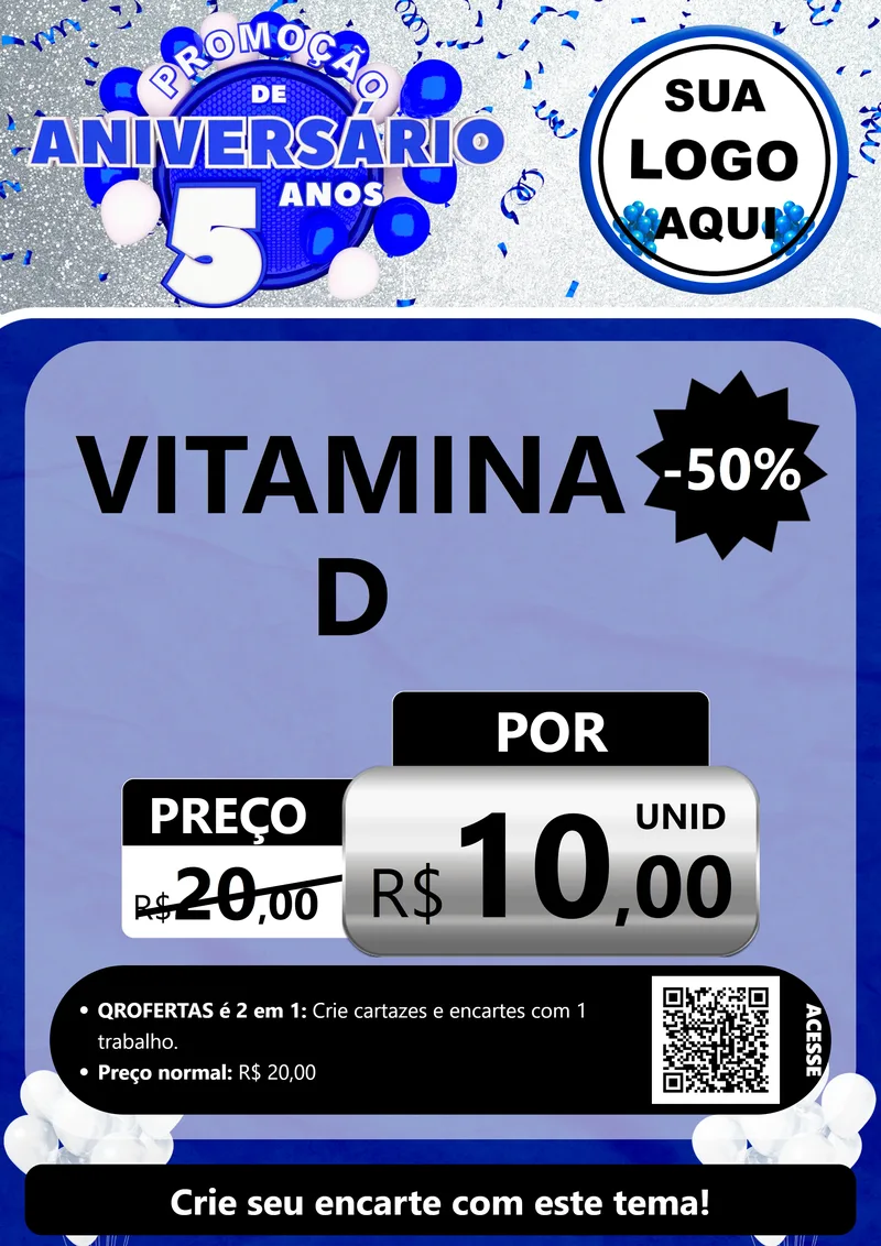 Modelo de Cartaz para Cartaz A4 Vertical com o tema Promoção de Aniversário - 5 Anos para Farmácia