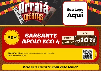 Modelo de Cartaz para Cartaz A4 Horizontal com o tema Arraiá de Ofertas - Junina para Armarinho e Aviamentos