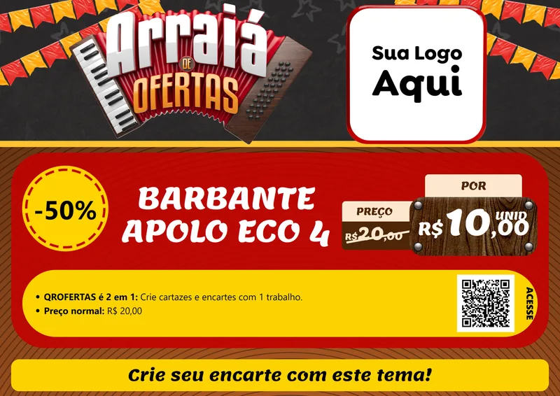 Modelo de Cartaz para Cartaz A4 Horizontal com o tema Arraiá de Ofertas - Junina para Armarinho e Aviamentos