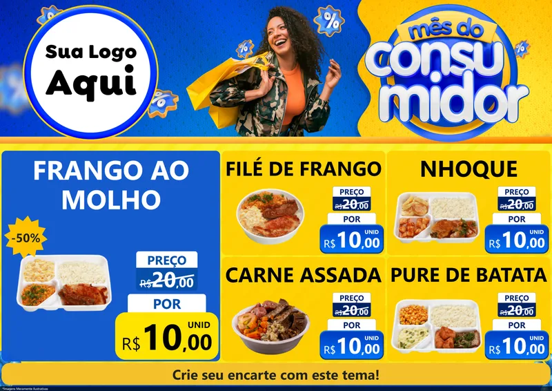Modelo de Encarte para Encarte A4 Horizontal com o tema Mês do Consumidor para Restaurante