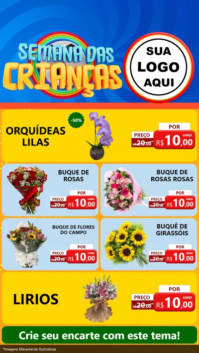 Modelo de TV para TV Vertical com o tema Semana das Crianças para Floricultura e jardim