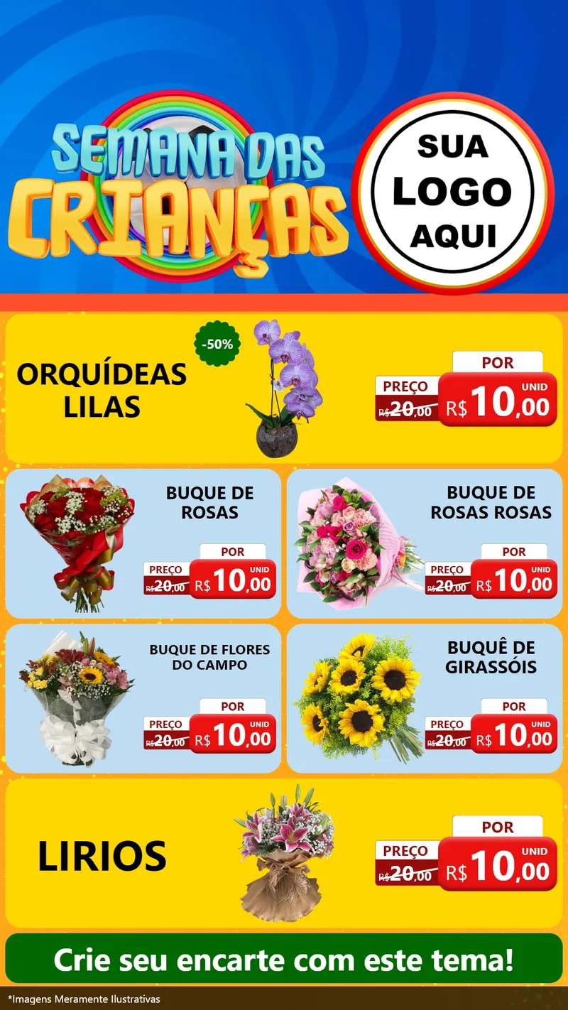 Modelo de TV para TV Vertical com o tema Semana das Crianças para Floricultura e jardim