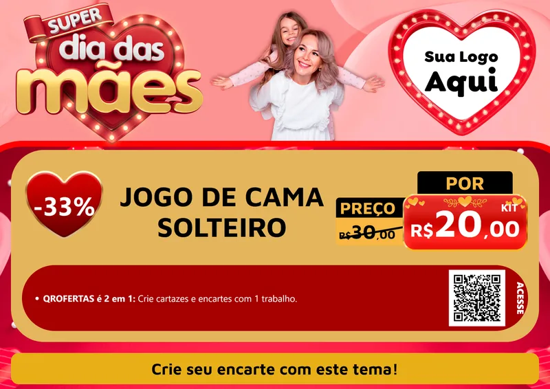 Modelo de Cartaz para Cartaz A4 Horizontal com o tema Super Dia Das Mães para Cama, Mesa e Banho