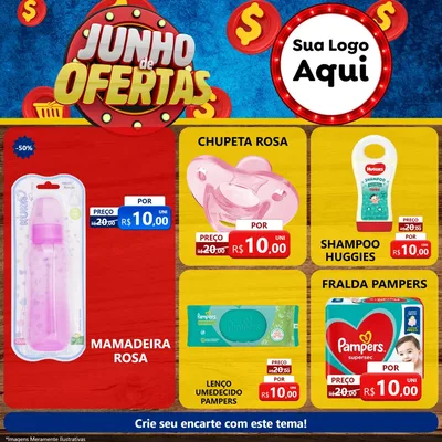Modelo de Rede Social para Feed Facebook com o tema Junho de Ofertas para Bebês