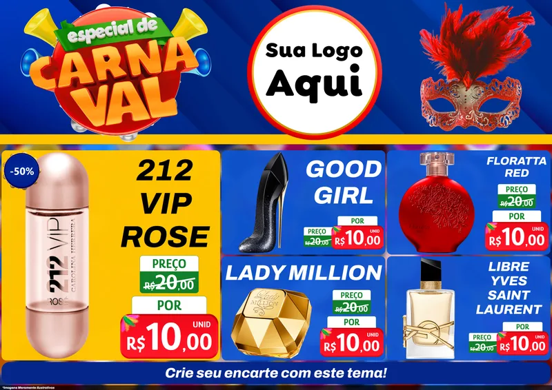 Modelo de Encarte para Encarte A4 Horizontal com o tema Especial de Carnaval para Perfumes